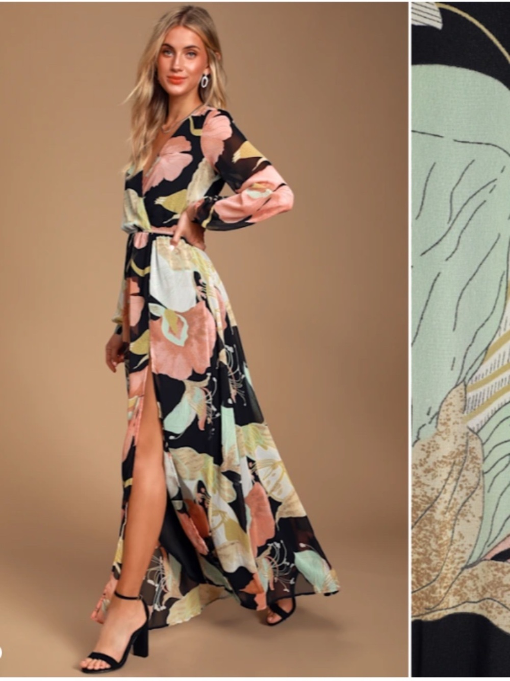 LULU's Floral Sexy Romantic Flowy Floral Wedding Formal Event Satin Maxi Dress - Picture 1 of 6